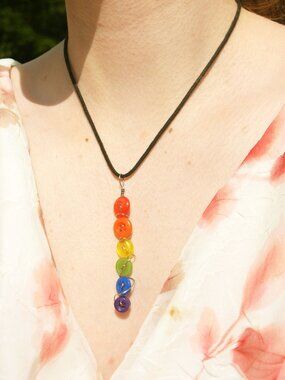 🧡 Handmade Button Rainbow Pride Drop Necklace